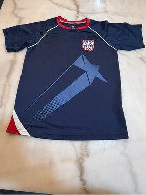 Kids USA Crest Active Tee in Navy with Red Trim